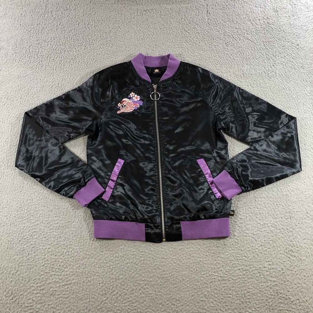 paul frank Satin Jacket Women's XXS Black Japanese Fish Asian 2006 Vtg